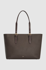 Front product shot of the Oroton Dylan Large Tote in Coffee Bean and Main body crafted from 100% pebble leather for Women .