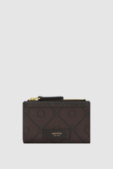 Front product shot of the Oroton Dylan Signature 12 Credit Card Wallet in Burnt Umber and Printed PVC-coated nylon canvas material for Women .