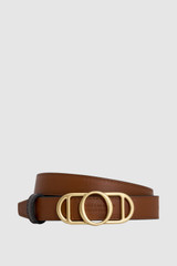 Front product shot of the Oroton Juliette Smooth Reversible Belt in Espresso/Cinnamon and Premium smooth leather for Women .