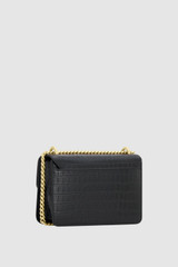 Back product shot of the Oroton Yvette Texture Small Clutch Day Bag in Black Texture and Premium embossed crocodile leather for Women .