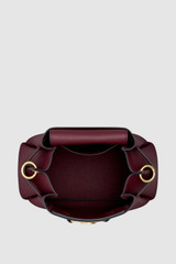 Internal product shot of the Oroton Juliette Bucket Bag in Burgundy and Premium pebble leather for Women .