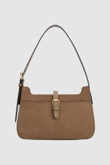 Front product shot of the Oroton Dylan Nubuck Baguette in Stone and Premium cow nubuck leather for Women .