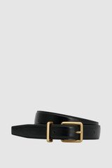 Front product shot of the Oroton Remi 25MM Belt in Black and Premium textured leather material for Women .