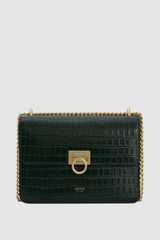 Front product shot of the Oroton Yvette Texture Medium Clutch Bag in Evergreen and Premium embossed crocodile leather for Women .