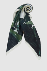 Front product shot of the Oroton The Gardenia Scarf in Shade Green and 100% silk twill fabric for Women .
