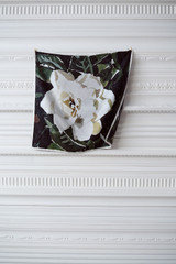 Detail product shot of the Oroton The Gardenia Scarf in Shade Green and 100% silk twill fabric for Women .