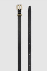 Front product shot of the Oroton Remi 12MM Box Leather Belt in Black and Premium box calf leather for Women .