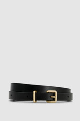 Front product shot of the Oroton Remi 12MM Box Leather Belt in Black and Premium box calf leather for Women .