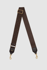 Front product shot of the Oroton Logo Crackle Bag Strap in True Chocolate and Jacquard webbing material for Women .