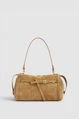 Front product shot of the Oroton Cleo Suede Shoulder Bag in Tobacco and Premium suede leather for Women .