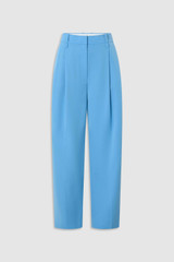 Front product shot of the Oroton Tapered Pleat Pant in Porcelain Blue and 97% wool and 3% spandex blend fabric for Women .