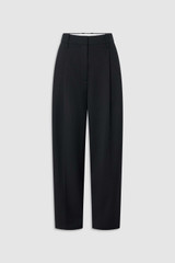 Front product shot of the Oroton Tapered Pleat Pant in Black and 100% wool fabric for Women .