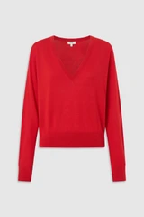 Front product shot of the Oroton Deep V Knit in Poppy and 90% merino wool and 10% silk blend fabric for Women .