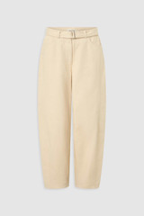 Front product shot of the Oroton Washed Twill Barrel Leg Pant in Coconut and 100% cotton fabric for Women .