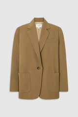 Front product shot of the Oroton Single Breasted Blazer in Dark Rye and 100% wool fabric for Women .