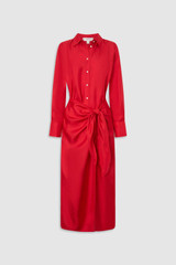 Front product shot of the Oroton Silk Sarong Dress in Poppy and 100% silk twill fabric for Women .