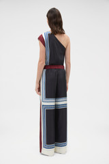 Profile view of model wearing the Oroton Silk Scarf Pyjama Pant in Black and 100% silk twill fabric for Women .