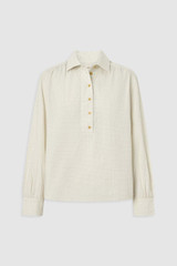 Front product shot of the Oroton Soft Check Button Shirt in Cream and 100% cotton fabric for Women .