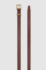 Front product shot of the Oroton Remi 12MM Box Leather Belt in Chestnut/Brass and Premium box calf leather for Women .