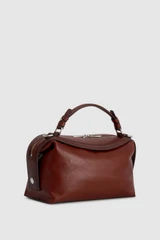 Back product shot of the Oroton Mica Burnished Leather Bowler in Dark Chestnut and Smooth, vegetable-tanned leather for Women .