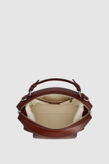 Internal product shot of the Oroton Mica Burnished Leather Bowler in Dark Chestnut and Smooth, vegetable-tanned leather for Women .