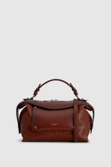 Front product shot of the Oroton Mica Burnished Leather Bowler in Dark Chestnut and Smooth, vegetable-tanned leather for Women .