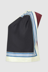 Front product shot of the Oroton Silk Scarf One Shoulder Top in Black and 100% silk twill fabric for Women .