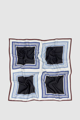 Front product shot of the Oroton Square Print Silk Scarf in Black and 100% silk twill fabric for Women .