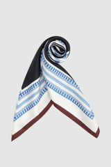 Front product shot of the Oroton Square Print Silk Scarf in Black and 100% silk twill fabric for Women .
