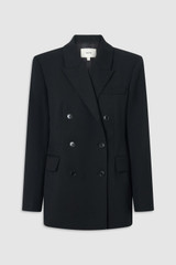 Front product shot of the Oroton Shaped Double Breasted Blazer in Black and 100% wool fabric for Women .