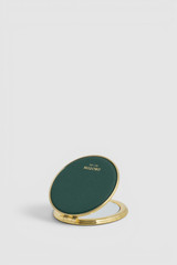 Front product shot of the Oroton Eve Round Mirror in Evergreen and Premium pebble leather for Women .