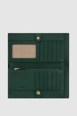 Internal product shot of the Oroton Eve Soft Fold Wallet in Evergreen and Premium pebble leather for Women .