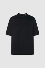 Front product shot of the Oroton Double Satin Tee in Black and 100% viscose fabric for Women .