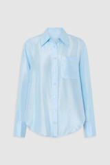 Front product shot of the Oroton Silk Long Sleeve Shirt in Cloud Blue and 100% SILK DUPION for Women .