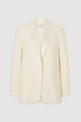 Front product shot of the Oroton Oversized Tuxedo Jacket in Soft Cream and 100% linen fabric for Women .
