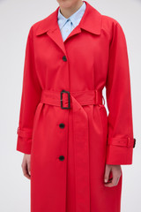 Profile view of model wearing the Oroton Essential Mac in Poppy and 100% cotton fabric for Women .