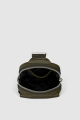 Internal product shot of the Oroton Oscar Pebble Crossbody in Forest Green and Premium pebble leather for Men .