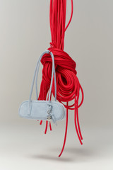Detail product shot of the Oroton Louisa Suede Mini Baguette in Blue Bird and Premium suede leather for Women .