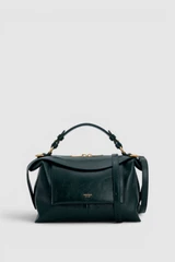 Front product shot of the Oroton Mica Crackle Bowler in Shade Green and Premium crackle leather for Women .