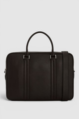Front product shot of the Oroton Nicholas Smooth Double Zip Briefcase in Dark Chocolate and Soft nappa cow leather for Men .