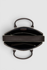Internal product shot of the Oroton Nicholas Smooth Double Zip Briefcase in Dark Chocolate and Soft nappa cow leather for Men .