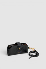 Front product shot of the Oroton Cecile Texture Sunglass Case in Black and Premium embossed snake leather for Women .