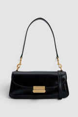 Front product shot of the Oroton Ava Crackle Shoulder Bag in Black and Premium crackle leather for Women .