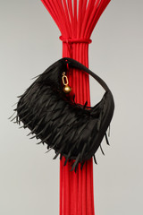 Detail product shot of the Oroton Clara Satin Mini Bag in Black and Satin fabric material for Women .