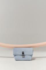 Detail product shot of the Oroton Etta Suede Mini Clutch in Blue Bird and Premium suede leather for Women .