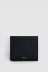 Front product shot of the Oroton Jordan Pebble Bifold Wallet in Black and Premium pebble leather for Men .
