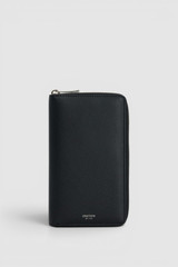 Front product shot of the Oroton Oscar Pebble Travel Zip Wallet in Black and Premium pebble leather with waxy finish for Men .