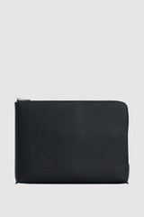 Front product shot of the Oroton Oscar Pebble 15" Laptop Organiser in Black and Premium pebble leather with waxy finish for Men .