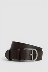 Front product shot of the Oroton Otto Smooth 35MM Belt in Dark Chocolate and Premium smooth cow leather for Men .
