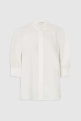 Front product shot of the Oroton Sleeve Detail Shirt in Antique White and 100% cotton poplin fabric for Women .